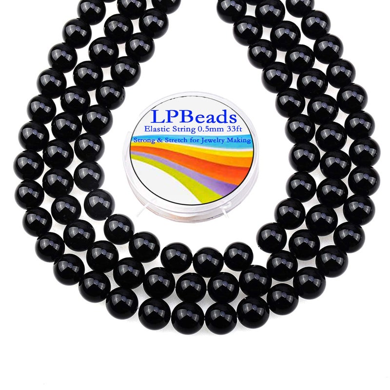 LPBeads 80 قطعة مصقول 10 مللي متر الجولة الطبيعية الأسود Onxy الأحجار الكريمة فضفاض الخرز مع الحبل تمتد لصنع المجوهرات الأساور - Image 1